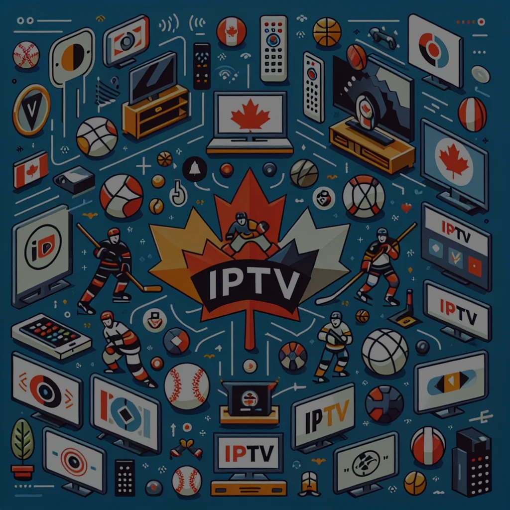 Canadian IPTV sports and media icons illustration.