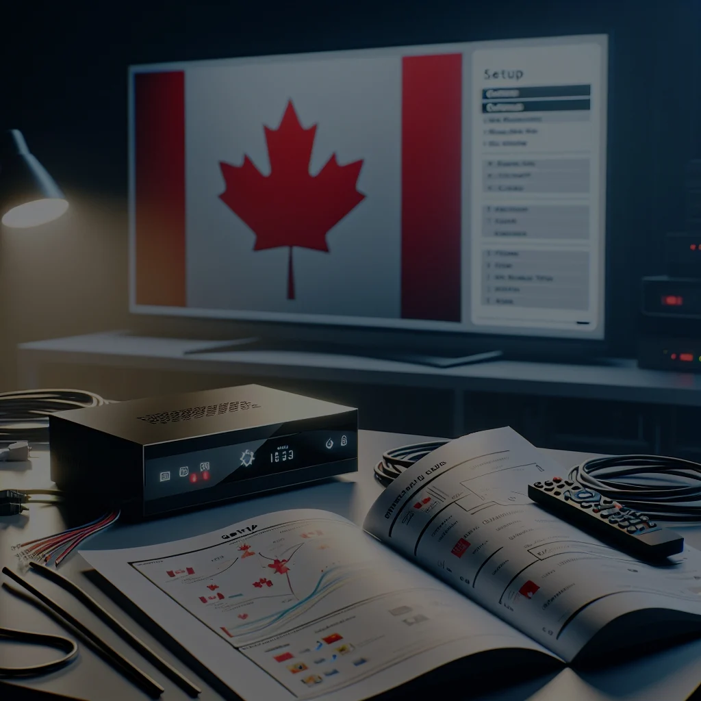 TV setup with Canada flag display and guidebook